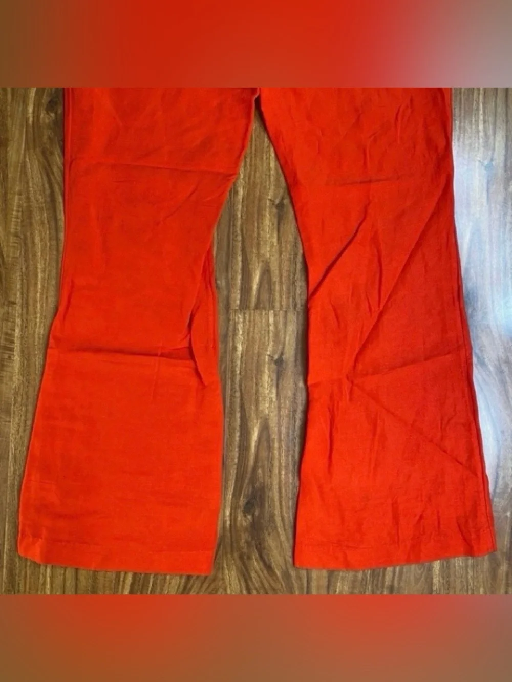 H&M Women's Orange Red Linen Mix High Waist Crop Flared Pants Size 10 Coastal